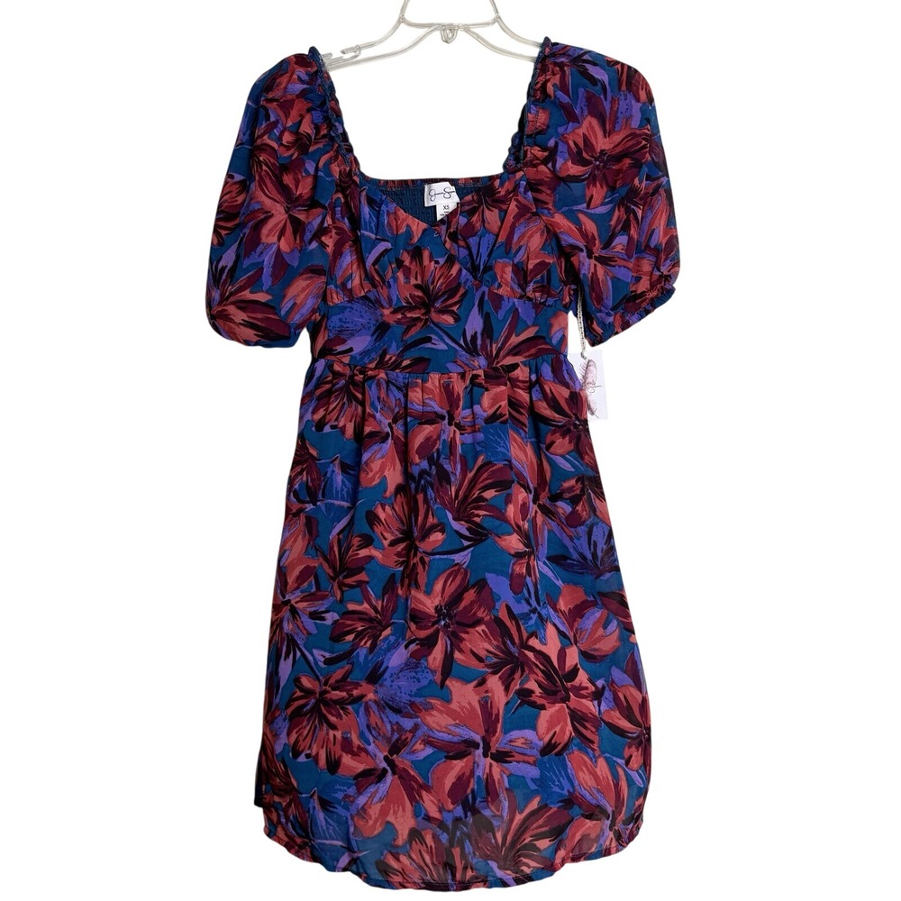 Jessica Simpson XS Floral Puff Sleeve Mini Dress |‎ Romantic Sweetheart Smocked